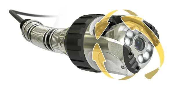 Push-camera pan-and-tilt head used for live sewer pipe inspection.